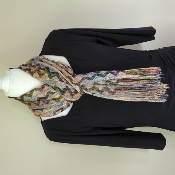 Chevron Zig Zag Fringe Soft Scarf Yellow Purple Multi - Picture 2 of 10